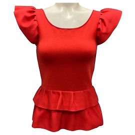 Top de seda tricotado con volantes rojo naranja Christian Dior Roja