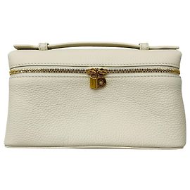 Loro Piana Ivory Grained Calfskin Leather Extra Pocket Handbag Beige