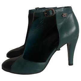 Décolleté in pelle bicolore Chanel Nero Verde scuro