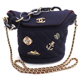 Chanel Paris Hamburg Chain Shoulder Bag Navy blue