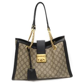 GUCCI Padlock GG Medium Shoulder Bag Black Beige