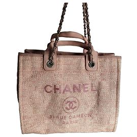 Borsa tote Chanel Deauville in tweed rosa e bianco Rosa Bianco