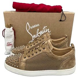 Baskets en maille Louis Junior Spikes de Christian Louboutin Beige