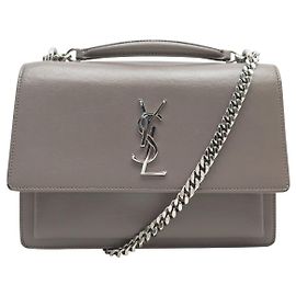 SAINT LAURENT SUNSET MEDIUM 442906 LEDER SCHULTERTASCHE Grau