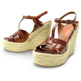 SANDALI CON TACCO A CUNEO CAMMELLO SAINT LAURENT TRIBUTE 466678 37 Cammello