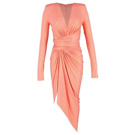 Robe maxi métallisée froncée Alexandre Vauthier en viscose corail Orange Corail
