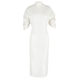 Autre Marque Emilia Wickstead Shari Open-Back Sequined Midi Dress in White Polyester White Cream