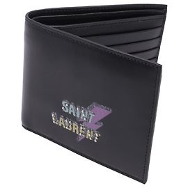 Saint Laurent Lightning Bolt Bifold Wallet in Black Leather  Black