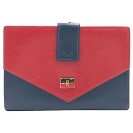 Autre Marque Roberta di Camerino Leather Compact Wallet Red Navy blue
