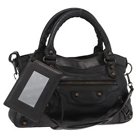 BALENCIAGA The First Shoulder Bag Leather Black 103208 Auth bs32637 Black