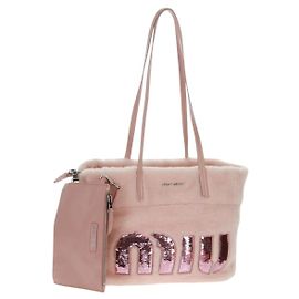 Borsa Miu Miu Montone Letter in pelliccia rosa argento Auth 166015M Argento Rosa