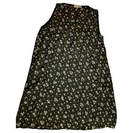 Pinko Kurzes Blumenkleid 100% SEIDE Schwarz Weiß