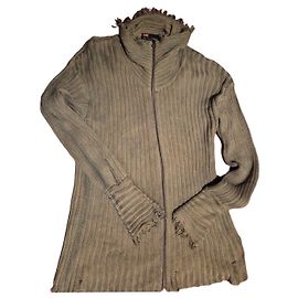 Diesel Cardigan aus 100% Baumwolle in Grau mit Reißverschluss und Fransen Grau