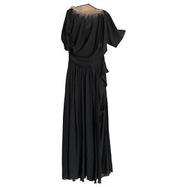 Robe en soie noire John Galliano avec bordure en fourrure Noir