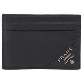 Prada Black Saffiano leather card case Black
