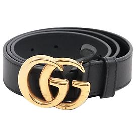 Gucci Schwarzer GG Marmont Ledergürtel Schwarz