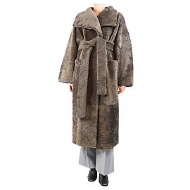 Totême Khaki belted teddy shearling coat - size UK 6 Green