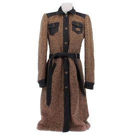 Dolce & Gabbana Trench longo em tweed e jeans de lã Marrom
