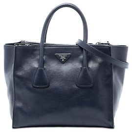 Bolsa Prada em couro glacé azul com alças duplas e dois bolsos Azul Azul marinho