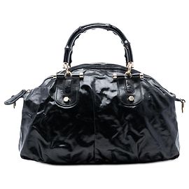 Bolso Pop de lona recubierta negra con dial de bambú Gucci Negro