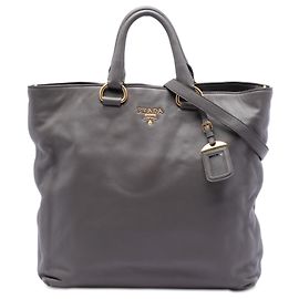 Bolsa tote conversível aberta em couro de bezerro macio cinza Prada Marrom