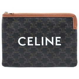 Céline Pochette Celine Brown Small Triomphe en toile enduite Marron Marron foncé