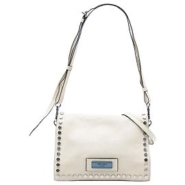 Prada Etiqueta Flap em Couro de Bezerro Branquíssimo com Estrelas Branco Fora de branco
