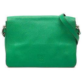 LOEWE Bolsa transversal em couro de bezerro texturizado verde com anagrama Verde