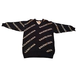 Pull Balenciaga en laine noire, inscriptions blanche Noir