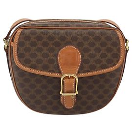 Céline Sac à épaule Celine Vintage Macadam en toile et cuir Marron