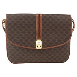 Céline Celine Vintage Macadam Lona e Couro Marrom