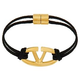 Pulsera de algodón V-Logo Valentino Garavani Negro