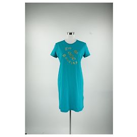 Vestido camiseta largo turquesa de Hermès con estampado Verde