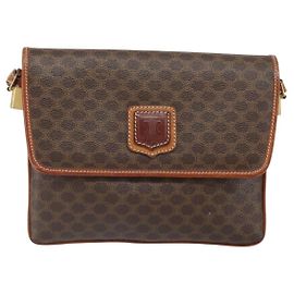 Céline Borsa a Spalla Macadam Vintage Celine in Tela e Pelle Marrone
