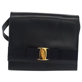 Salvatore Ferragamo Vala Shoulder Bag Leather Navy blue