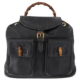 Mochila de couro vintage Gucci com bambu Preto