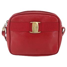 Salvatore Ferragamo Vara Bow camera Shoulder Bag Leather Red