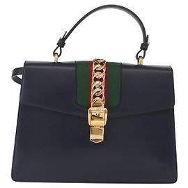 Borsa a mano Gucci Sylvie in pelle media Blu navy