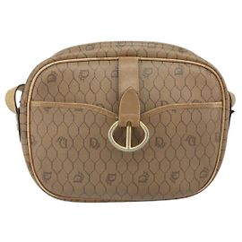 Bolsa de ombro vintage Honeycomb em lona e couro Christian Dior Bege