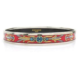 Pulsera de bangle de esmalte Hermès Plata Roja Multicolor