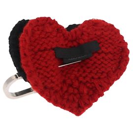 PRADA Mohair Heart Safety Pin Brooch knitted Fabrics Red Auth 166381V Red