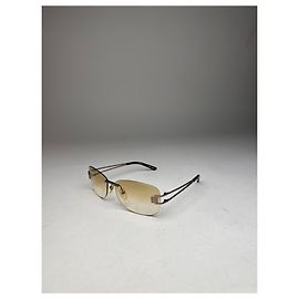 Vintage Givenchy randlose Sonnenbrille Silber Braun Gelb