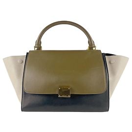 Céline Celine Women's Trapeze Leather Shoulder Bag Black Beige Khaki