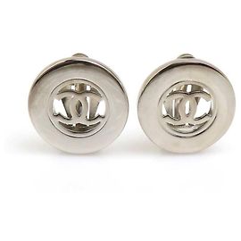 Chanel Coco Mark Metall Silber Clip Ohrringe Silber