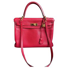Hermès Kelly 35 em couro Togo vermelho com ferragens douradas Vermelho