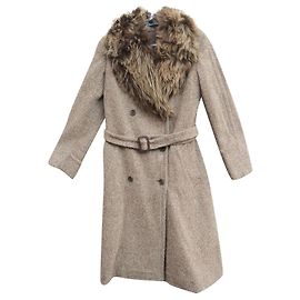 Ralph Lauren Wool Tweed Coat with Lamb Fur Collar Light Brown Light brown