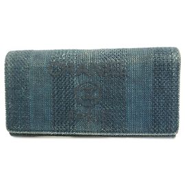 Chanel Deauville Nylon Canvas Long Wallet Navy blue