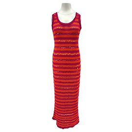 Sonia Rykiel Vestido longo de crochê rosa e laranja Laranja