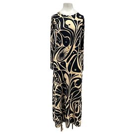 Autre Marque Vestido longo com estampas pretas e bege Preto