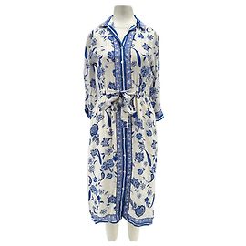 Gerard Darel Vestido midi longo azul e branco com linho Azul